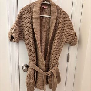Lilly Pulitzer Tan Coastal Net Knit Cashmere Blend Cardigan with a Tie size L